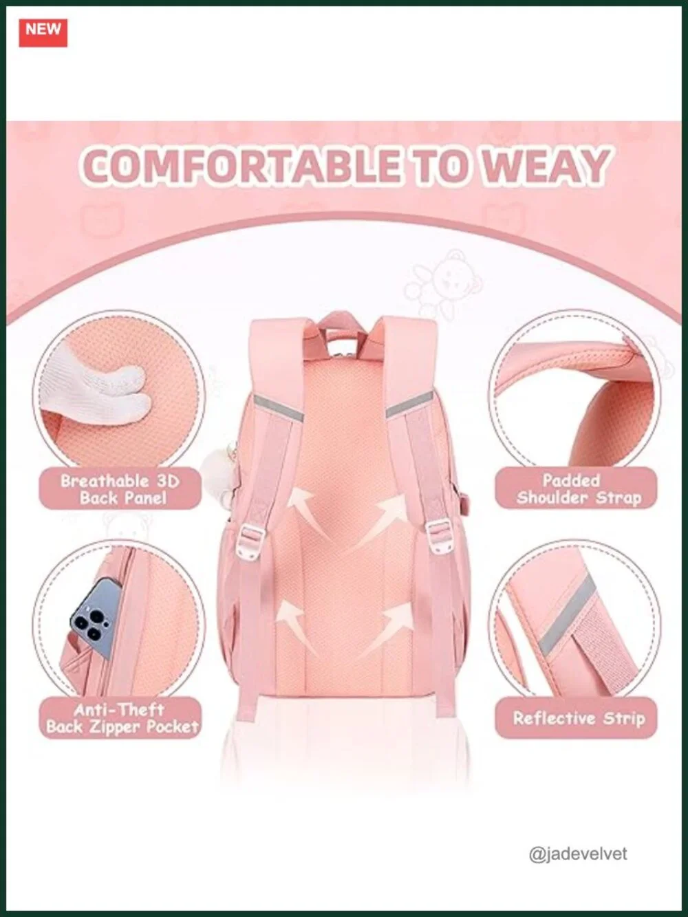 Kids Backpack for Girls with Anti-theft Pocket, Lightweight School Bookbag,